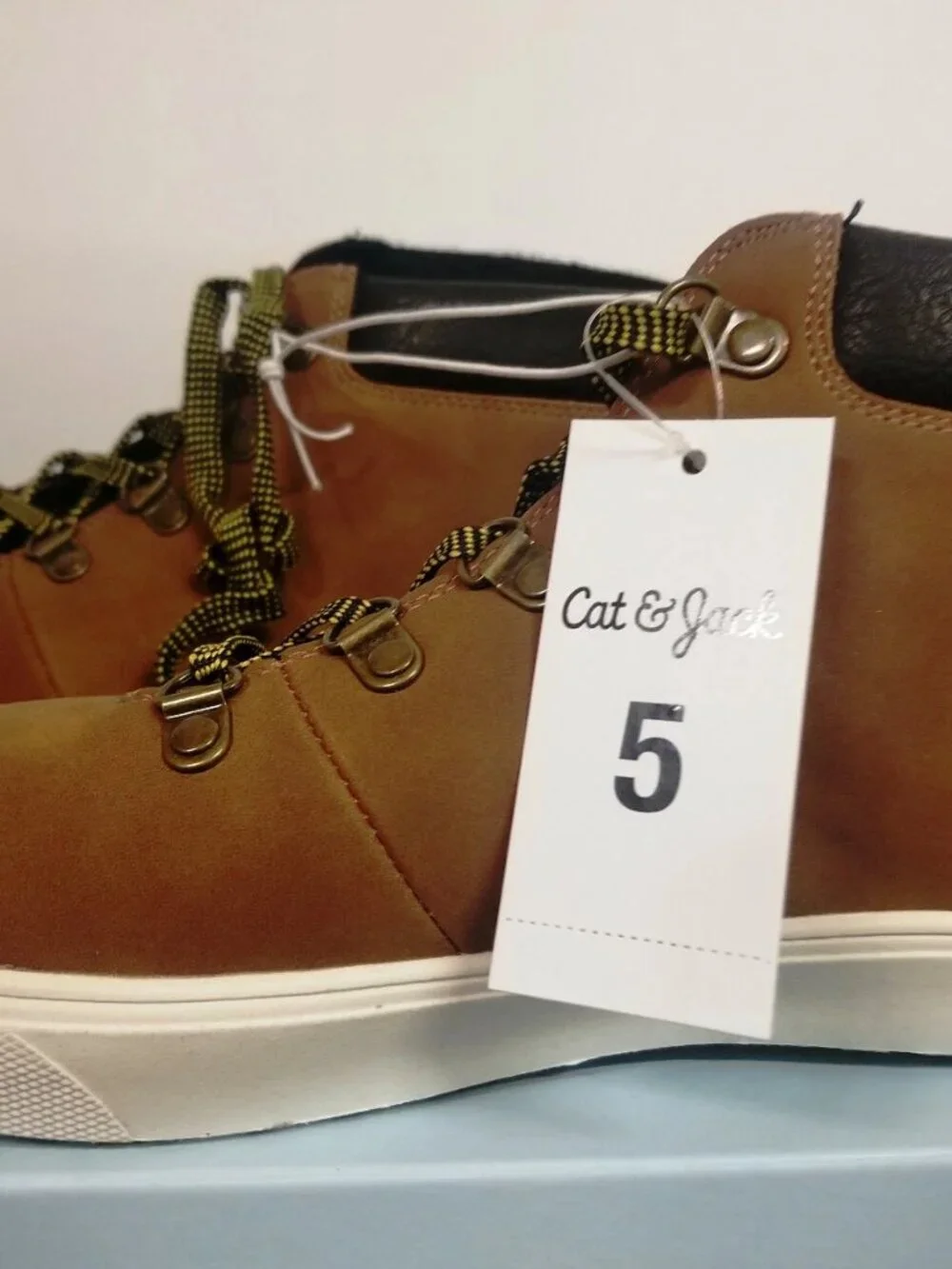 Cat & Jack Boys' Noah Casual Boots, Color is Tan, Size 5 - New in Box